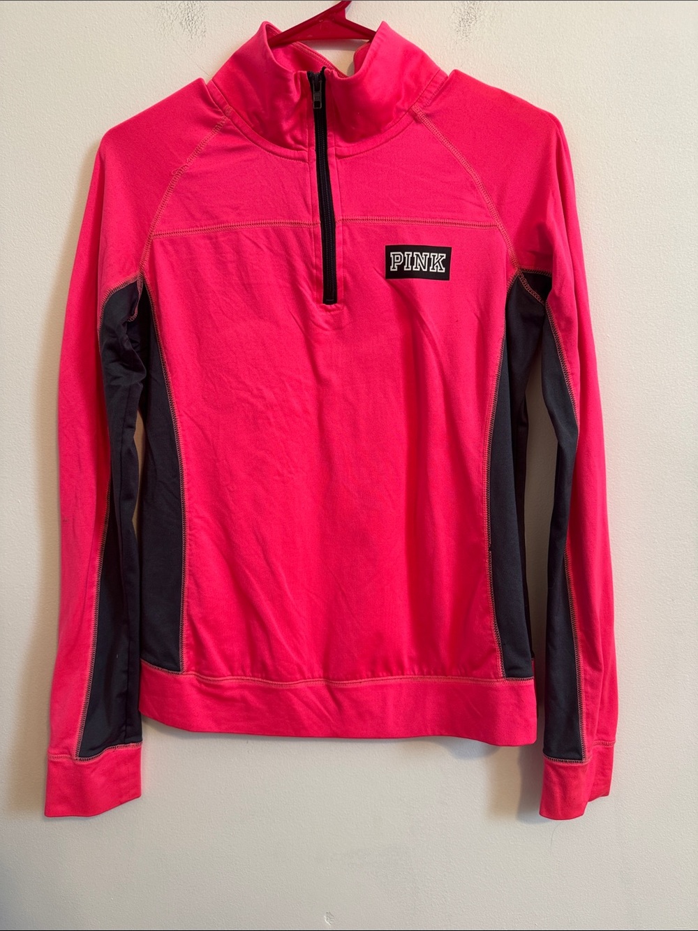 PINK Victoria's Secret Hot Pink Half-Zip Top with Black Panels